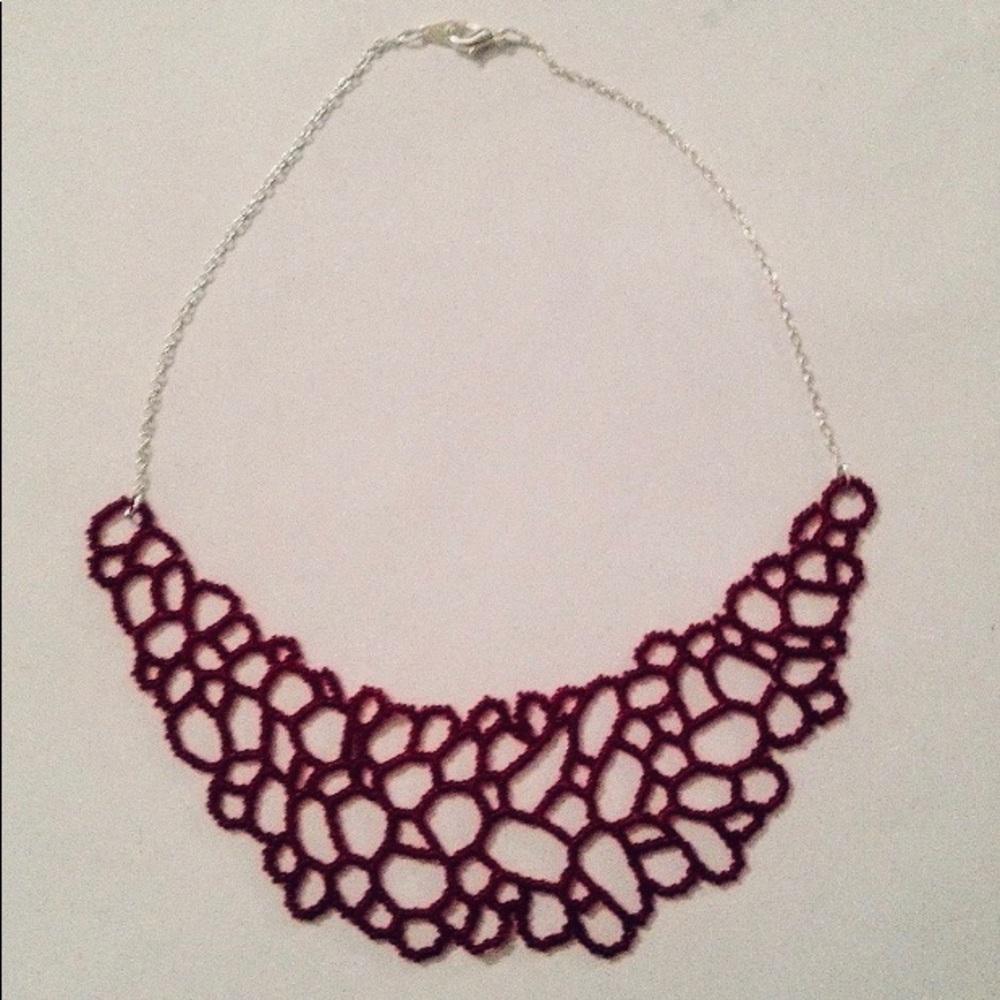Deep red bead “lace” necklace
